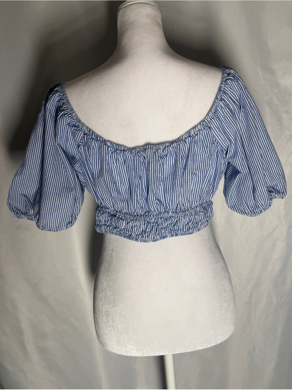 Live 4 Truth Blue and White Striped Puff Sleeve Crop Top - Picture 4 of 6